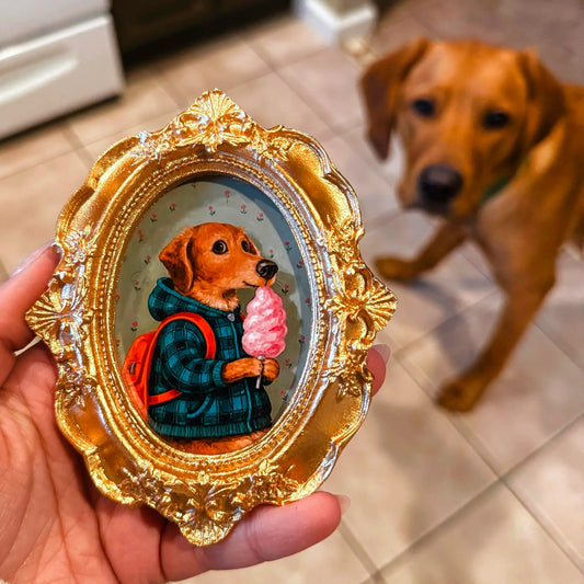 Custom Mini Pet Portrait – Baroque Frame & Magnet