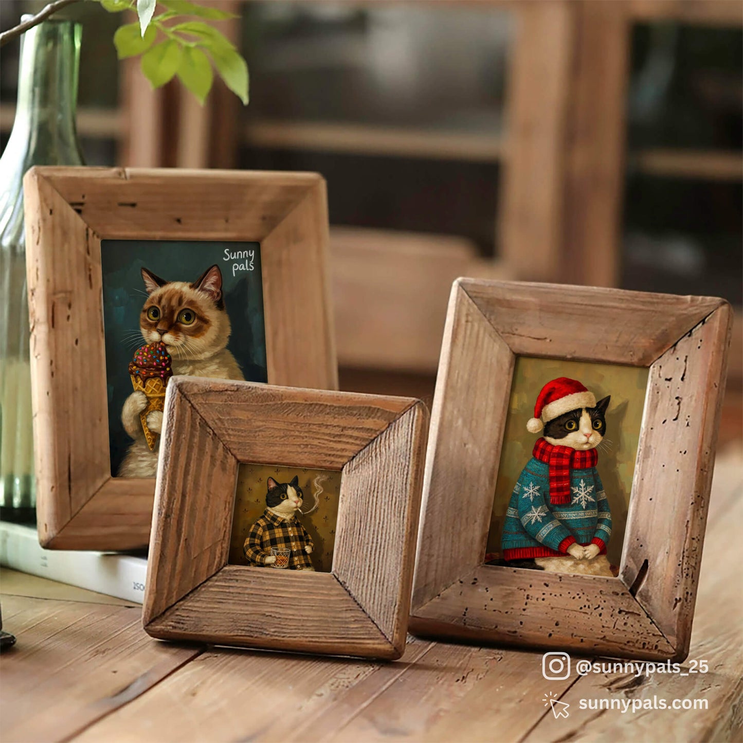 Custom Pet Portraits - Rustic Wooden Frame