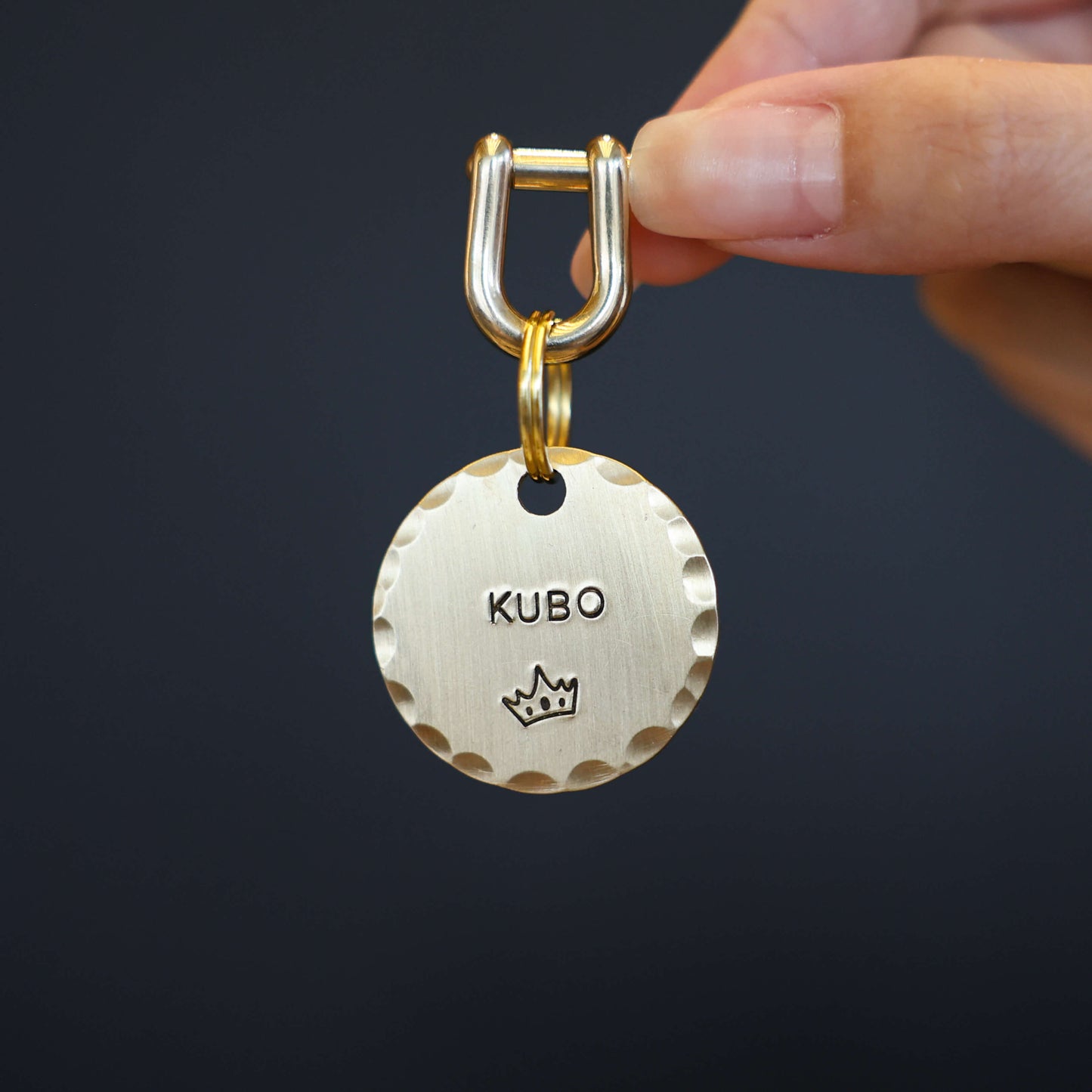 Custom Hand-Stamped Brass Pet ID Tag – Scalloped Edge | SunnyPals Pick