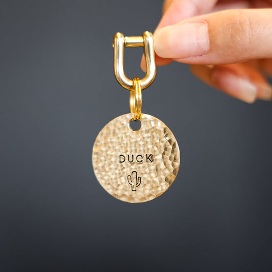 Custom Hand-Stamped Brass Pet ID Tag – Hammered Finish | SunnyPals Pick