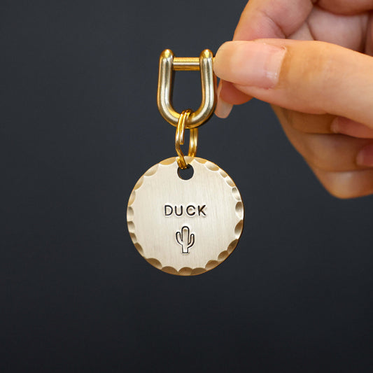Custom Hand-Stamped Brass Pet ID Tag – Scalloped Edge | SunnyPals Pick